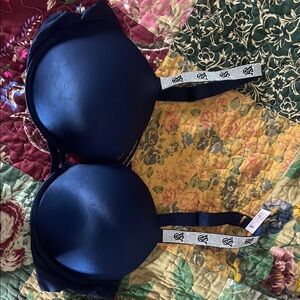 Elegant Dark Blue Bra with Embellished Straps Very Sexy with Underwire